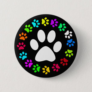 BADGE ROND 5 CM EMPREINTES DE PATTES COLORÉS