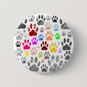 Badge Rond 5 Cm Empreintes de pattes de chien en colère colorés su