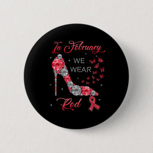 Badge Rond 5 Cm En Février, Nous Portons Des Papillons Rouges Mala