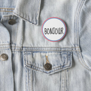 Badge Rond 5 Cm En Francais de Bonjour bonjour