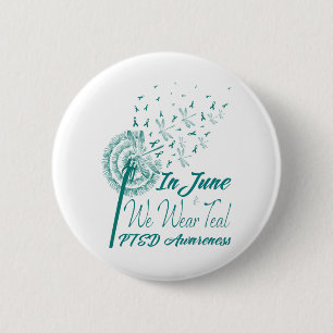 Badge Rond 5 Cm En juin, nous avons Turquoise Turquoise Dandelion