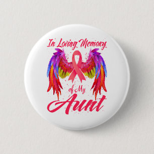 Badge Rond 5 Cm En Mémoire Amoureuse De Ma Tante Ailes Cancer Du S