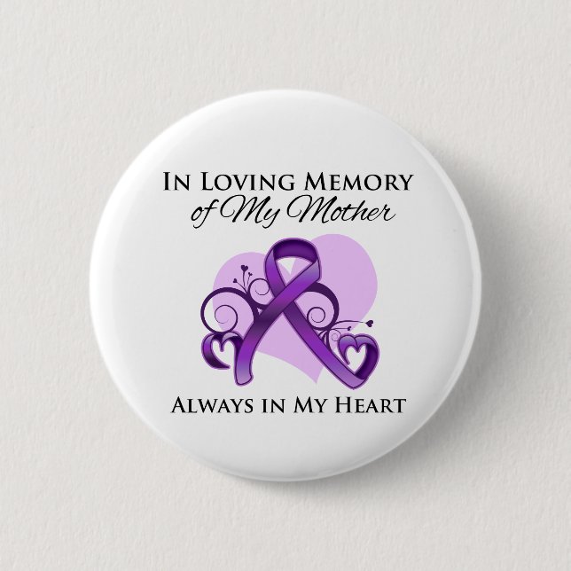 Badge Rond 5 Cm En mémoire de ma mère - Cancer du pancréas (Devant)