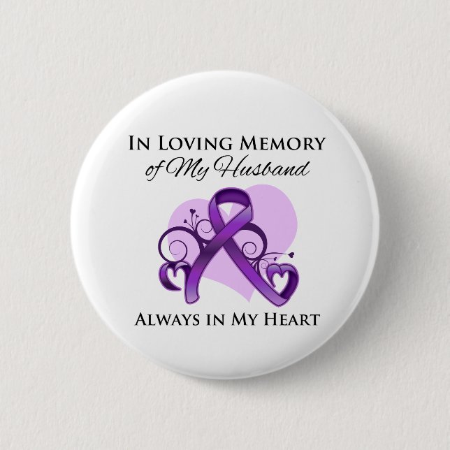 Badge Rond 5 Cm En mémoire de mon mari - Cancer du pancréas (Devant)