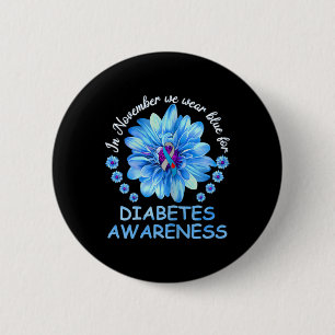 Badge Rond 5 Cm En Novembre Nous Portons Blue Sunflower Diabetes A