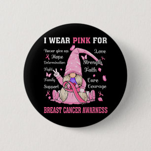 Badge Rond 5 Cm En Octobre Nous Portons Pink Gnome Certifié Cancer