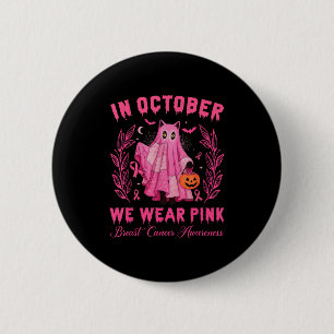 Badge Rond 5 Cm En Octobre, Nous Portons Rose Halloween Chat Noir
