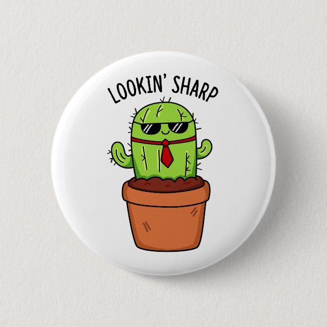 Badge Rond 5 Cm En regardant Sharp Funny Cactus Pun (Devant)
