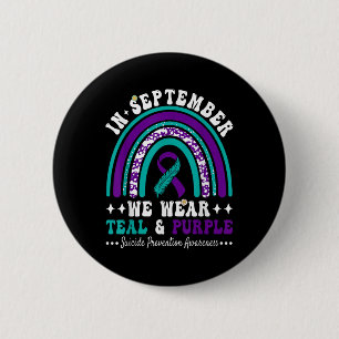 Badge Rond 5 Cm En septembre, portez le bleu-vert pour la préventi