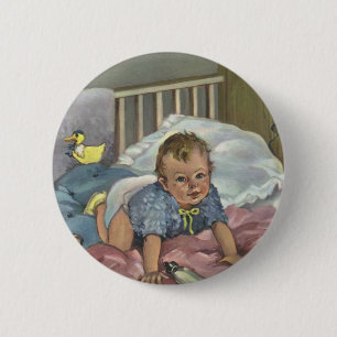 Badge Rond 5 Cm Enfant vintage, Bébé mignon Jouer dans le lit, Tem