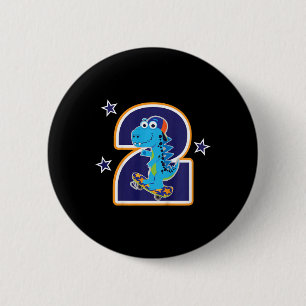 Badge Rond 5 Cm Enfants 2ème anniversaire drôle dinosaure skateboa