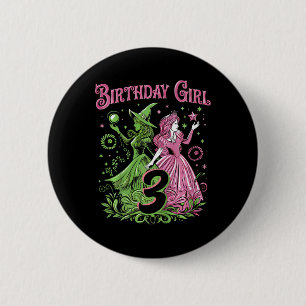 Badge Rond 5 Cm Enfants 3e Anniversaire Sorcière rose et verte 3 A