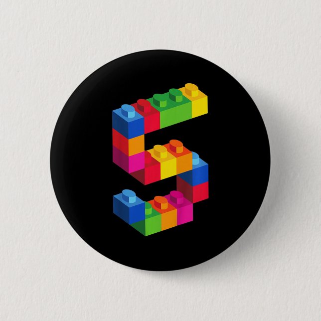 Badge Rond 5 Cm Enfants 5 ans Bâtiments Blocs Anniversaire Briques (Devant)