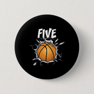 Badge Rond 5 Cm Enfants 5 ans Bysketbyll fête d'anniversaire Thème