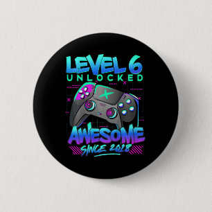 Badge Rond 5 Cm Enfants Niveau 6 Déverrouillé 6 Ans Garçon Anniver