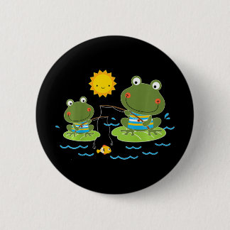 Badge Rond 5 Cm Enfants pêchant des grenouilles joli pêcheur