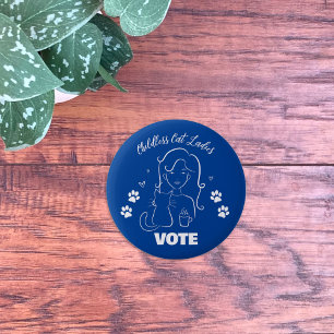 Badge Rond 5 Cm Enfless Cat Ladies Vote Line Art Blue Button