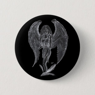 Badge Rond 5 Cm Engel Bleistiftzeichnung Design noir et blanc