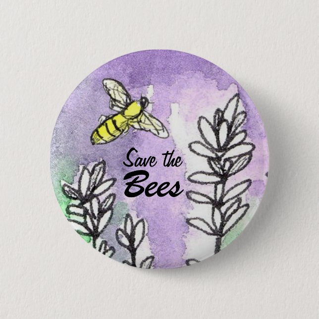 Badge Rond 5 Cm Enregistrer l'aquarelle de la fleur des abeilles (Devant)