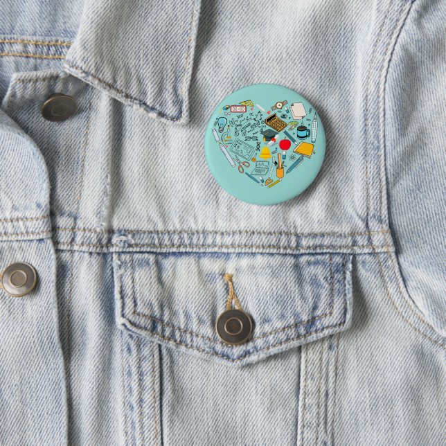 Badge Rond 5 Cm Enseignant Professeur Outil Coeur (En situation)