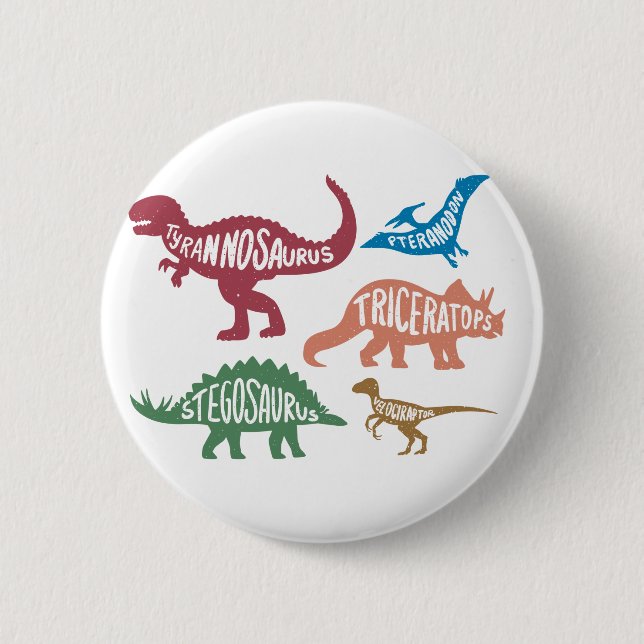 Badge Rond 5 Cm Ensemble de silhouettes de différents dinosaures (Devant)