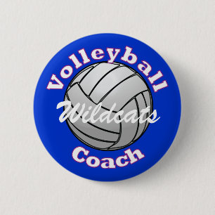 Badge Rond 5 Cm Entraîneur de volleyball sur le bleu