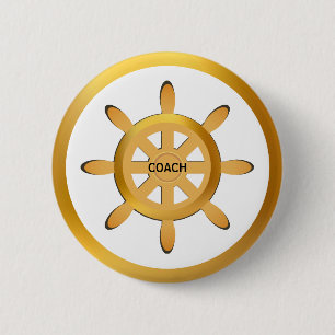 Badge Rond 5 Cm Entraîneur roue de navire doré sur blanc