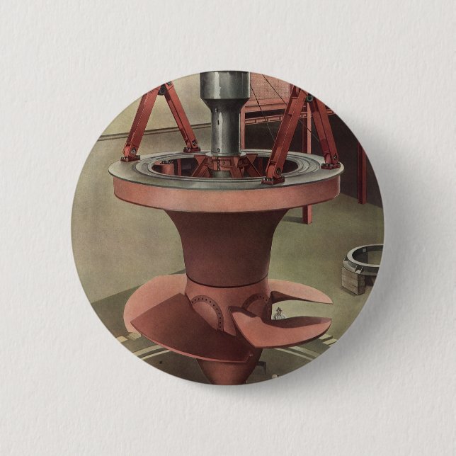 Badge Rond 5 Cm Entreprise Vintage, Énergie de Turbine à Eau Géant (Devant)