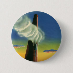 Badge Rond 5 Cm Entreprise Vintage, Lever de soleil à l'usine à si