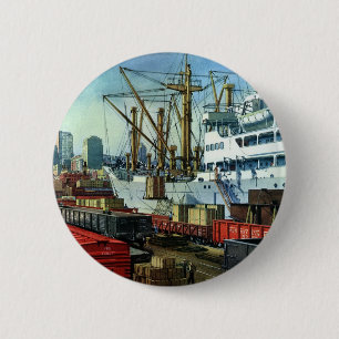 Badge Rond 5 Cm Entreprise vintage, Transport de fret à quai