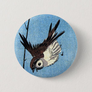Badge Rond 5 Cm Éperviers et Rose sauvage, Hiroshige
