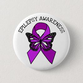 Badge Rond 5 Cm Épilepsie Violet Sensibilisation Ruban et Papillon