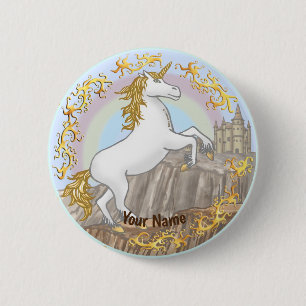 Badge Rond 5 Cm Épingle Château Licorne
