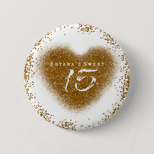 Badge Rond 5 Cm Épingle d'anniversaire 15 Quinceincera Cœur Paille