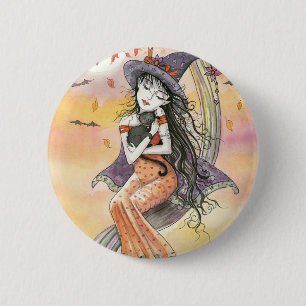 Badge Rond 5 Cm Épingle du bouton de chat noir de la sorcière d'Ha