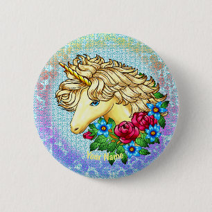 Badge Rond 5 Cm Épingle licorne Roses 