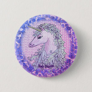 Badge Rond 5 Cm Épingle Licorne Violette