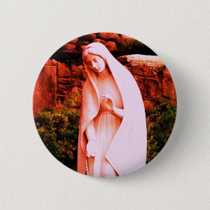 Badge Rond 5 Cm Épingle Marie Vierge Rouge modifiée