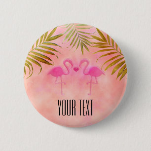 Badge Rond 5 Cm Épinglette aquarelle tropicale deux flamants roses
