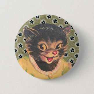 Badge Rond 5 Cm Épinglette Vintage Kitty Cat Anciennes Images