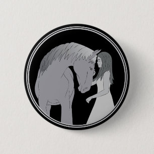 Badge Rond 5 Cm Équestre équestre fille et cheval