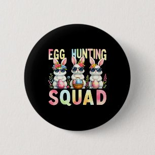 Badge Rond 5 Cm Équipe de chasse aux œufs Jour de Pâques Lapin Cha