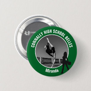 Badge Rond 5 Cm Équipe de drill verte Photo Danseuse de lycée