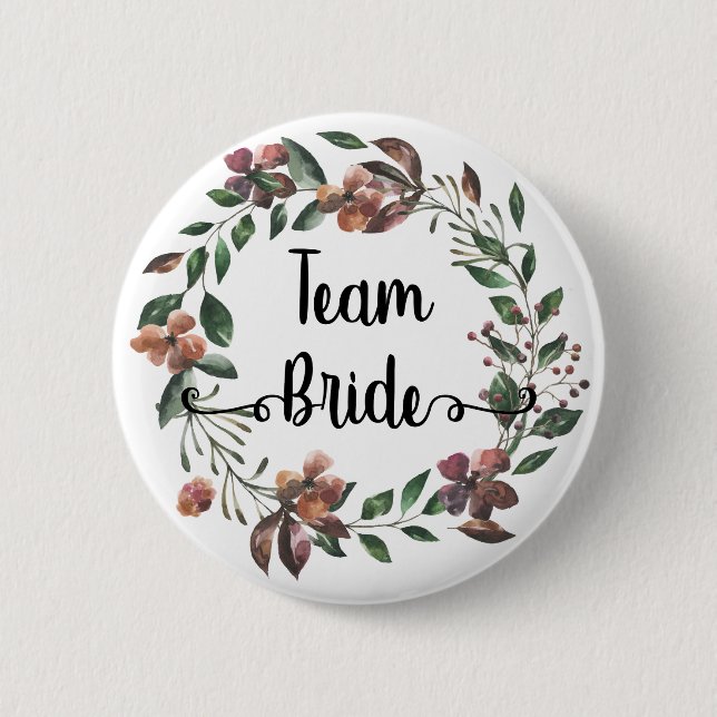 Badge Rond 5 Cm Équipe de la mariée fleurs botaniques aquarelle bo (Devant)