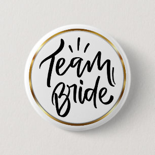 Badge Rond 5 Cm Équipe de mariée écriture élégante cadre or