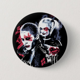 Badge Rond 5 Cm Équipe de suicide   Graffiti peint Joker & Harley