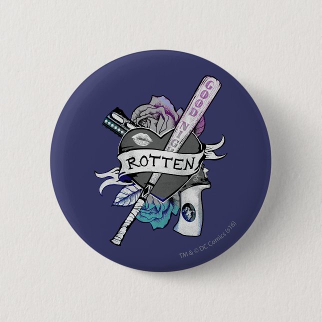 Badge Rond 5 Cm Équipe de suicide | Harley Quinn "Rotten" Tattoo A (Devant)