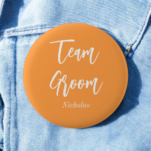 Badge Rond 5 Cm Équipe Marié Orange Blanc Bouton de Mariage