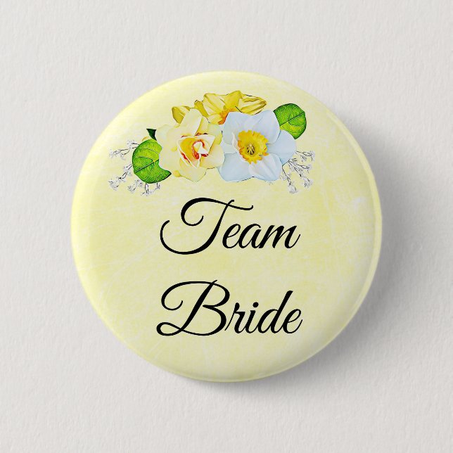 Badge Rond 5 Cm Équipe Mariée Fleurs Jaunes (Devant)