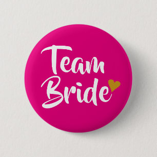 Badge Rond 5 Cm Équipe Mariée Gold Coeur fille rose